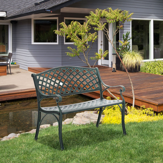 Mediterraneo Cast Aluminium Garden Bench 2 Seater Antique Loveseat for Garden Porch Park, Verdigris