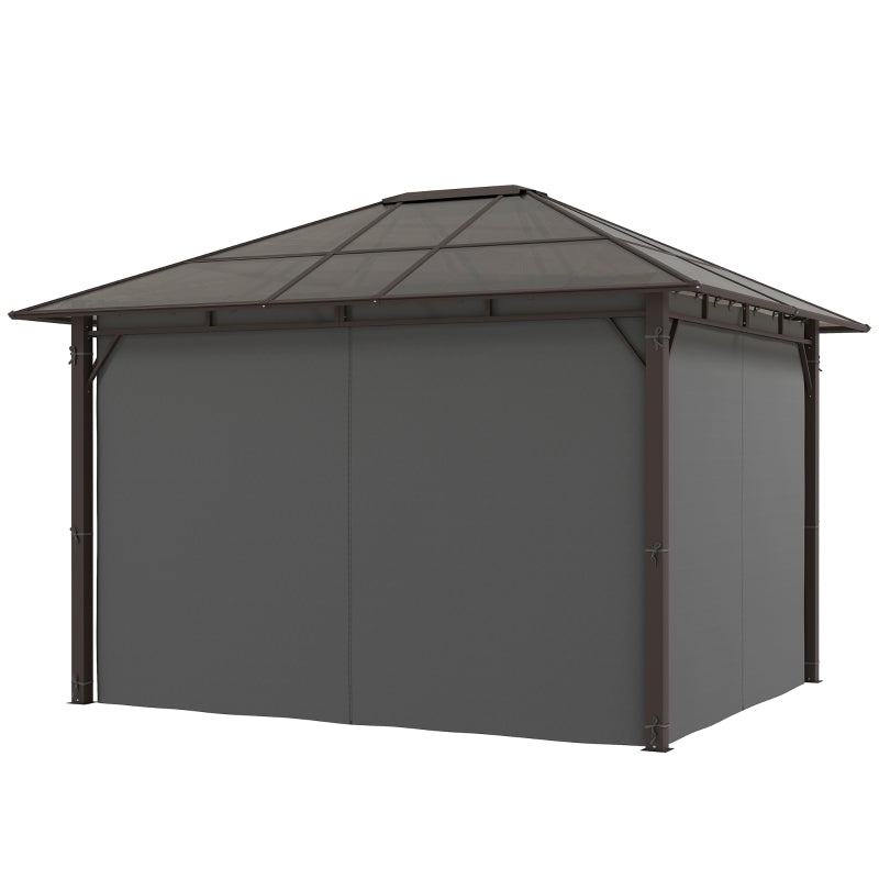 Dark Grey 3m x 3.6m Hardtop Gazebo – Polycarbonate Roof Garden Pavilion with Removable Privacy Curtains