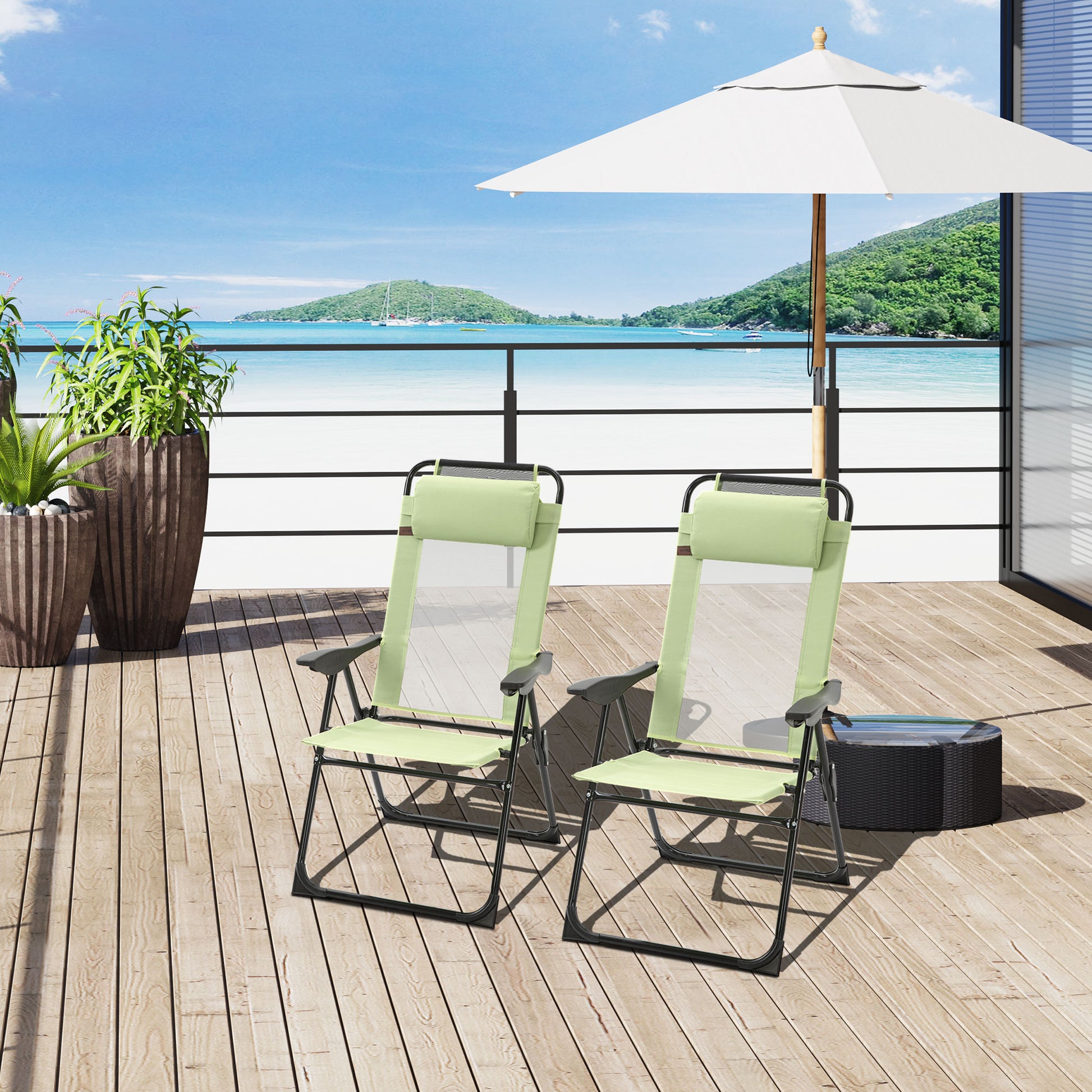 Folding Garden Chairs Set of 2, 5-Position Recliner Camping Chair with High Back, All Weather Texteline Seat, Portable Outdoor Dining Chairs