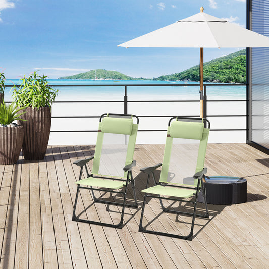 Folding Garden Chairs Set of 2, 5-Position Recliner Camping Chair with High Back, All Weather Texteline Seat, Portable Outdoor Dining Chairs
