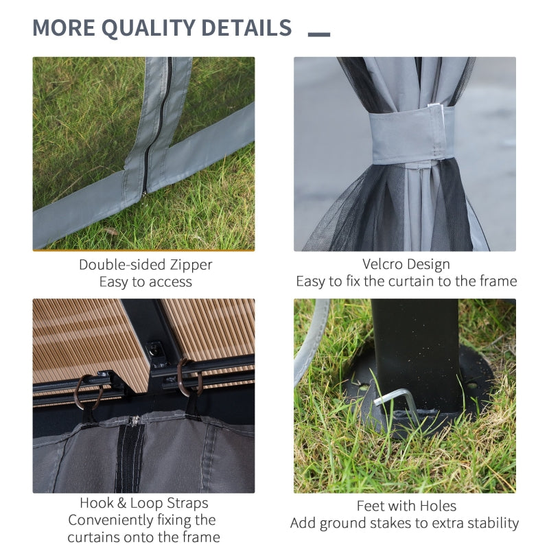 4m x 3m Aluminium Garden Gazebo with Polycarbonate Hard Roof, Privacy Curtains & Mesh Sidewalls