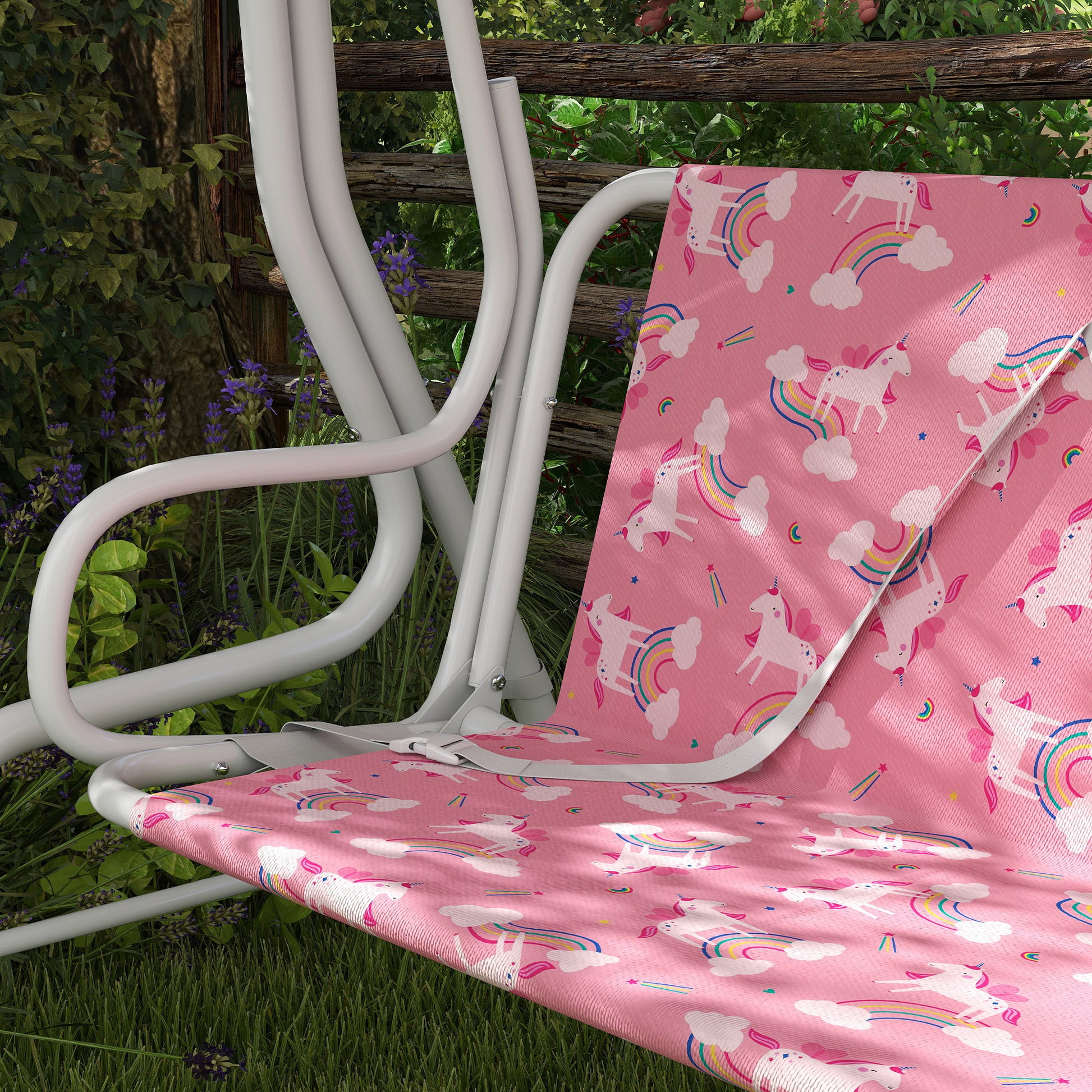 AIYAPLAY Kids Porch Swing, 2-Seater Patio Swing Bench Hammock with Seat Belts, Adjustable Canopy for Garden, Pink