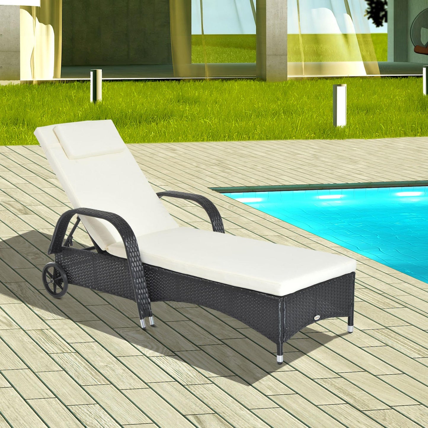 Portofino Rattan Sun Lounger, Garden Lounger Recliner with Wheels and Adjustable Backrest