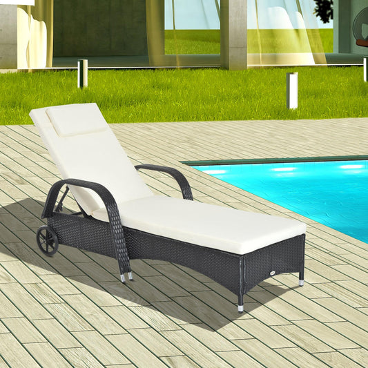 Portofino Rattan Sun Lounger, Garden Lounger Recliner with Wheels and Adjustable Backrest