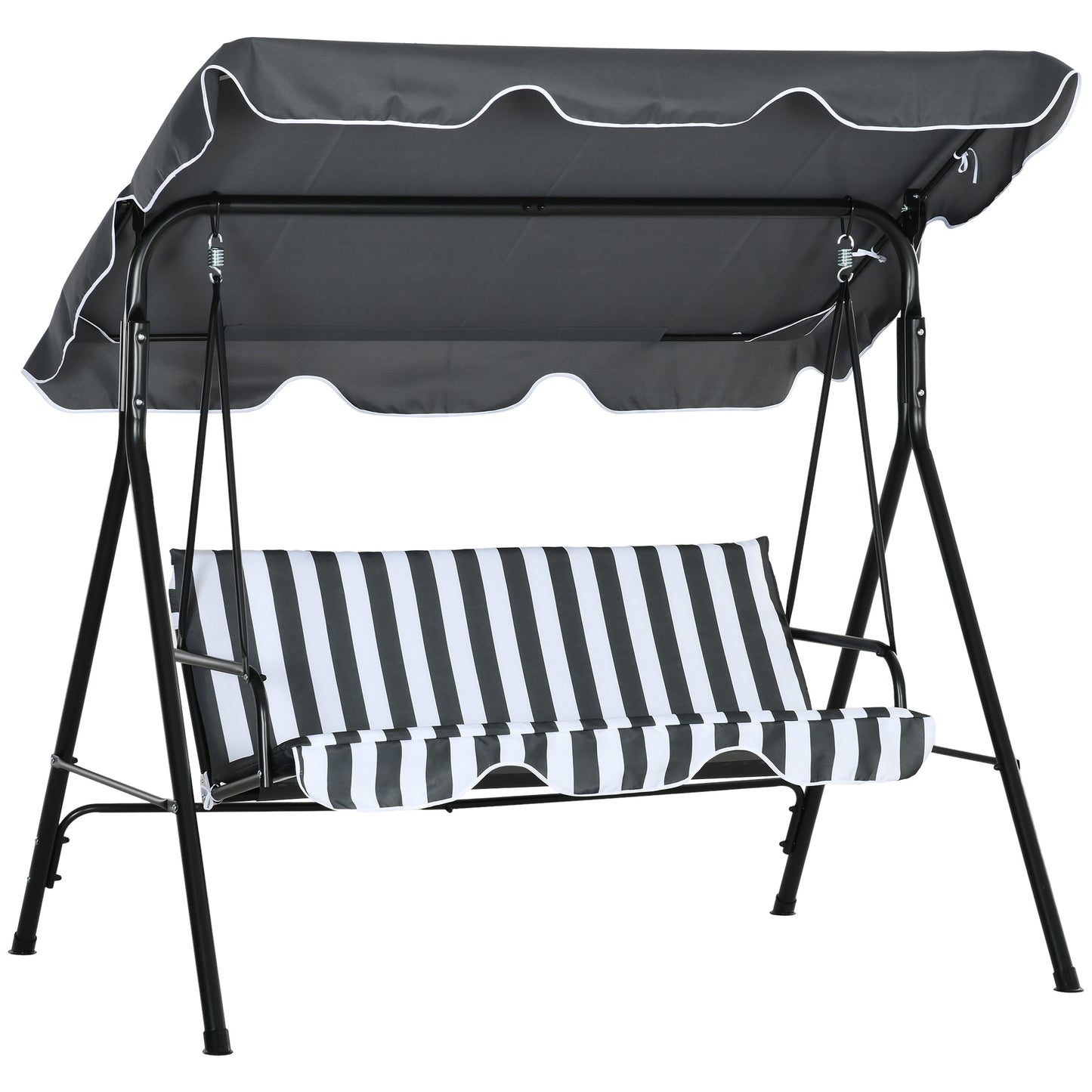 Outsunny 3 Seater Garden Swing Chair, Outdoor Swing Chair with Adjustable Canopy, Mental Frame & Cushions, Grey