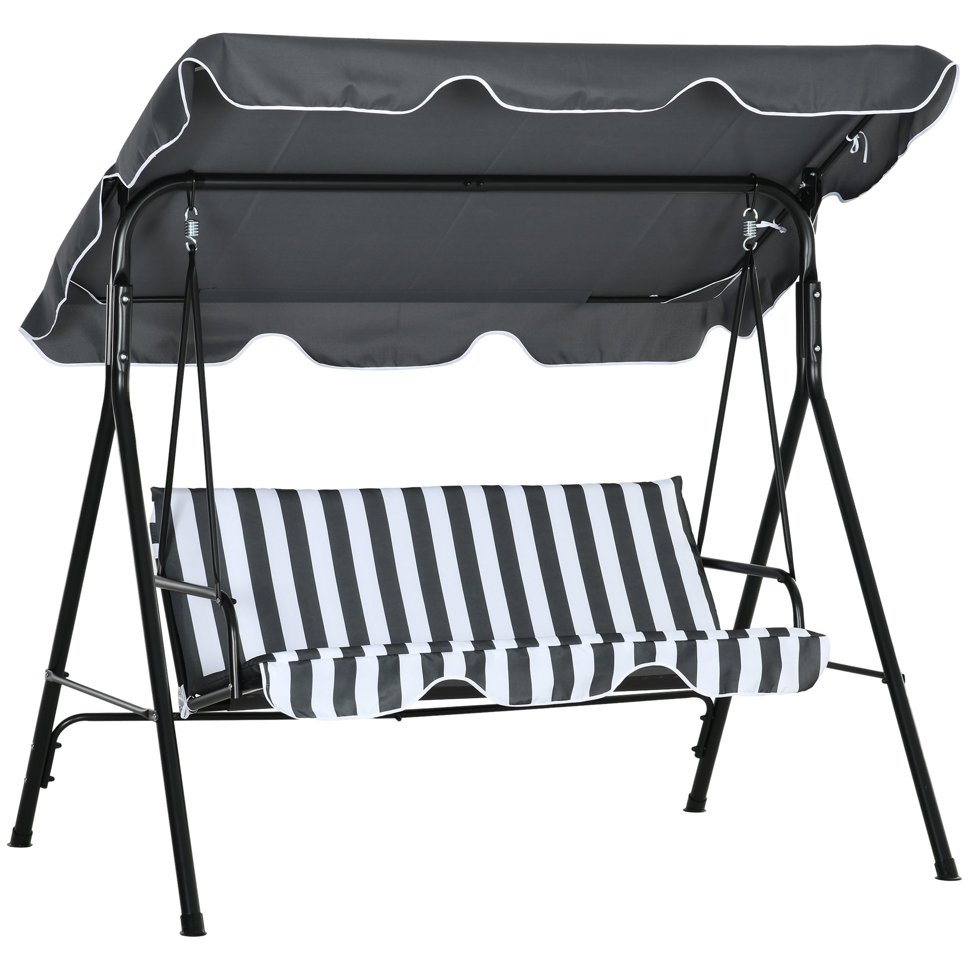 Outsunny 3 Seater Garden Swing Chair, Outdoor Swing Chair with Adjustable Canopy, Mental Frame & Cushions, Grey