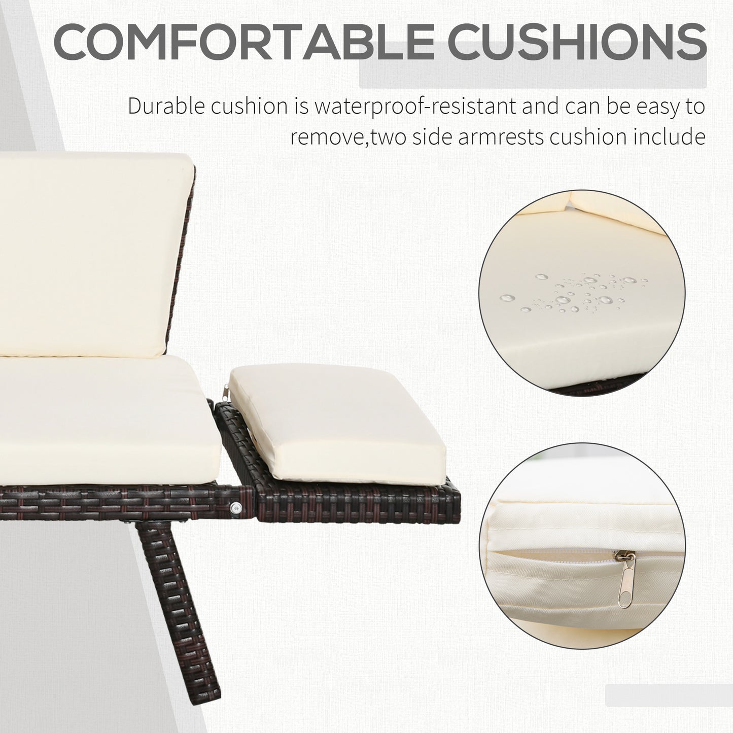 Outsunny 2-Seater 2-in-1 Rattan Convertible Sofa Daybed, Brown