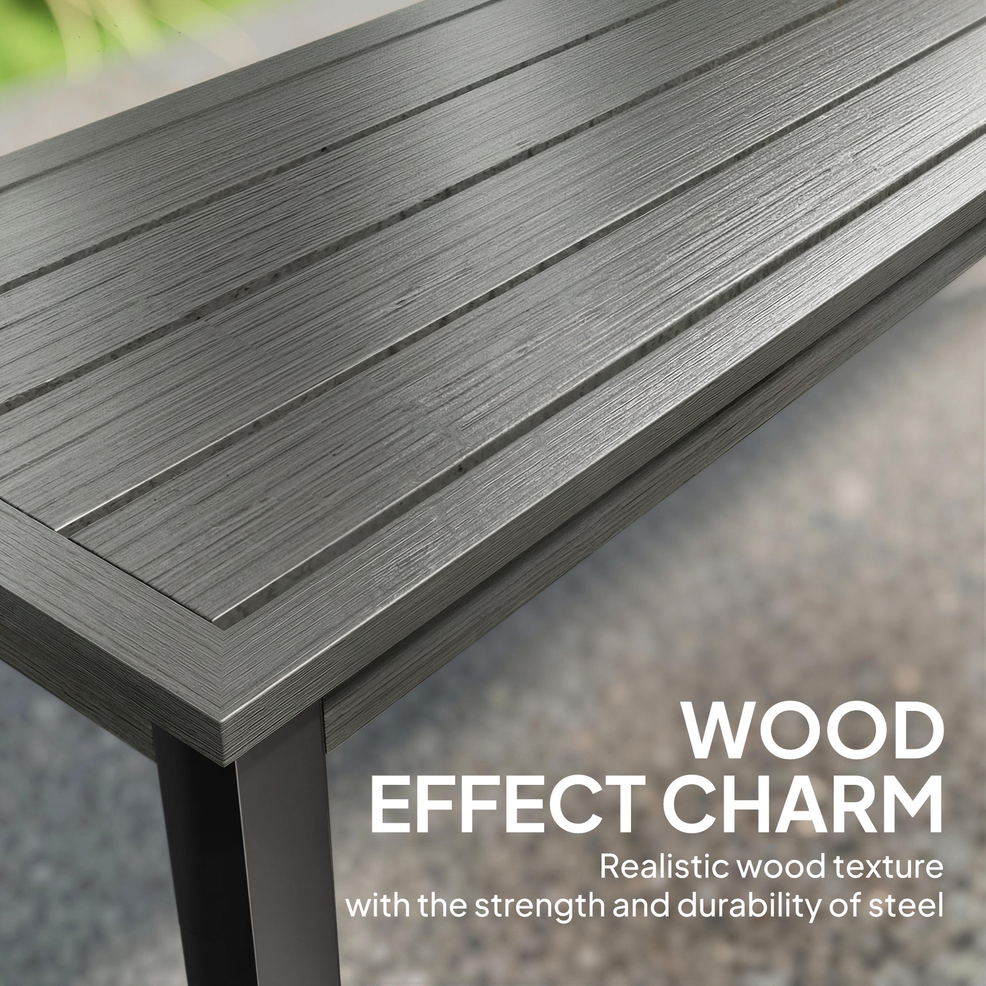 Outsunny 2 Seater Garden Bench, Outdoor Bench Loveseat with Wood-Effect Slatted Seat and Steel Frame for Patio, Park, Grey