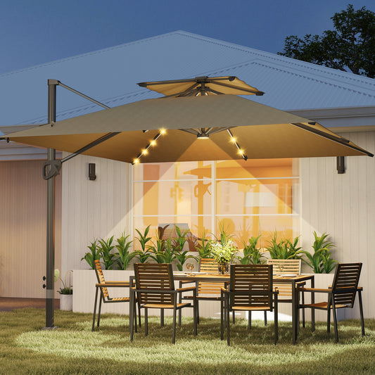 Mediterraneo Multi-Angle LED Light Parasol Umbrella - Khaki