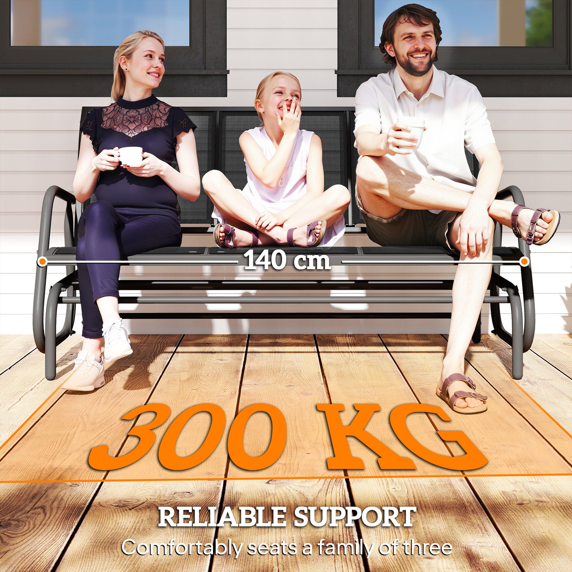 Outsunny 3-Seat Glider Rocking Chair for 3 People Garden Bench Patio Furniture Metal Frame, Grey