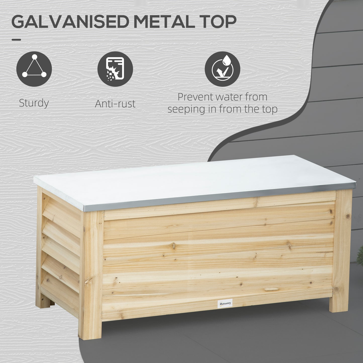 Outsunny - 155L Wooden Garden Storage Box, Natural Wood Finish