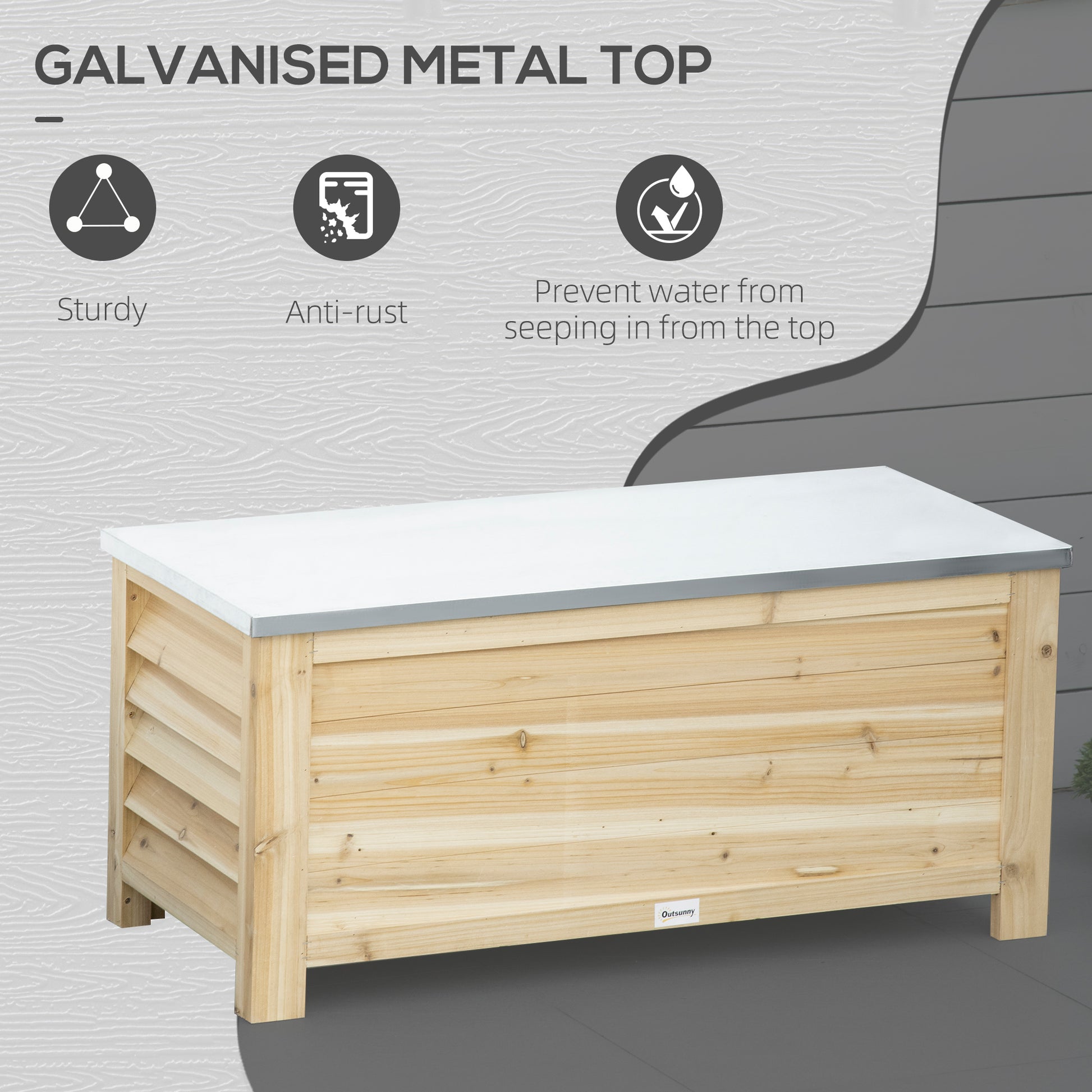 Outsunny - 155L Wooden Garden Storage Box, Natural Wood Finish