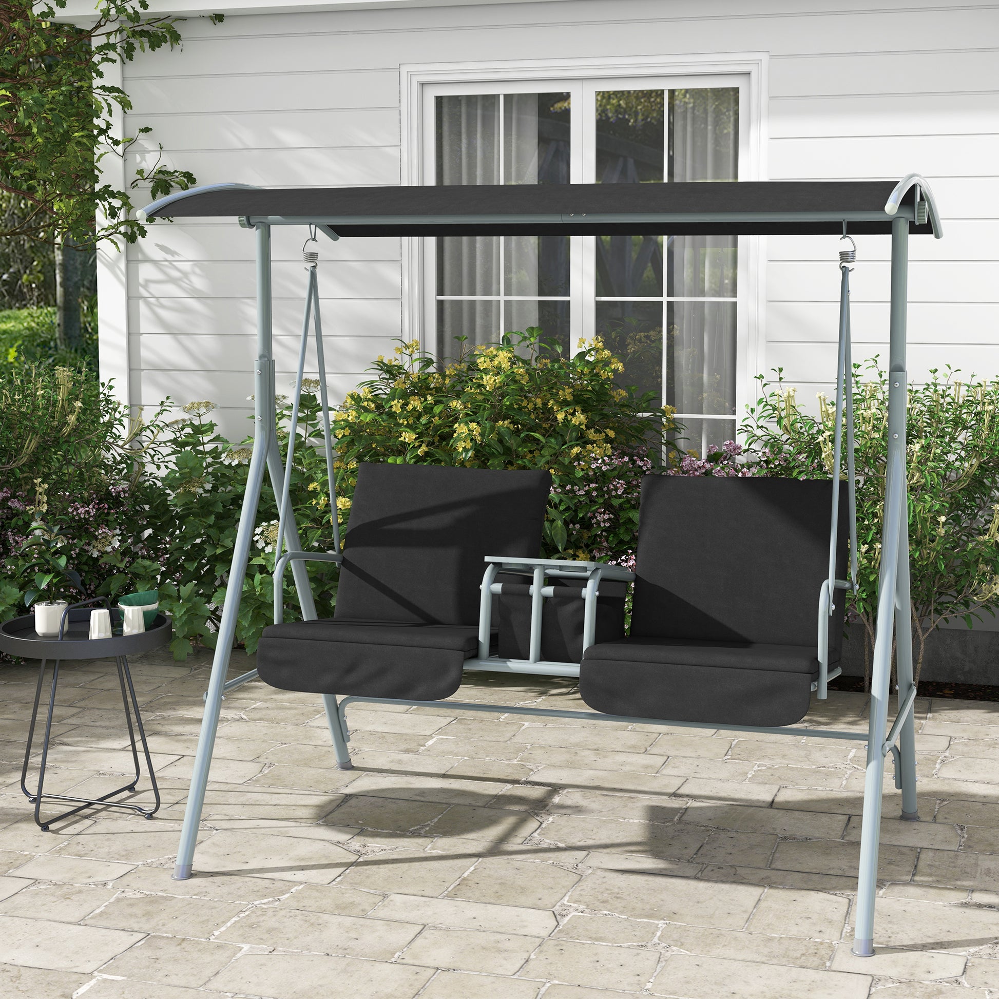 Sorrento 2 Seater Garden Swing Chair, Patio Swing Seat w/ Tilting Canopy, Double Padded Seats