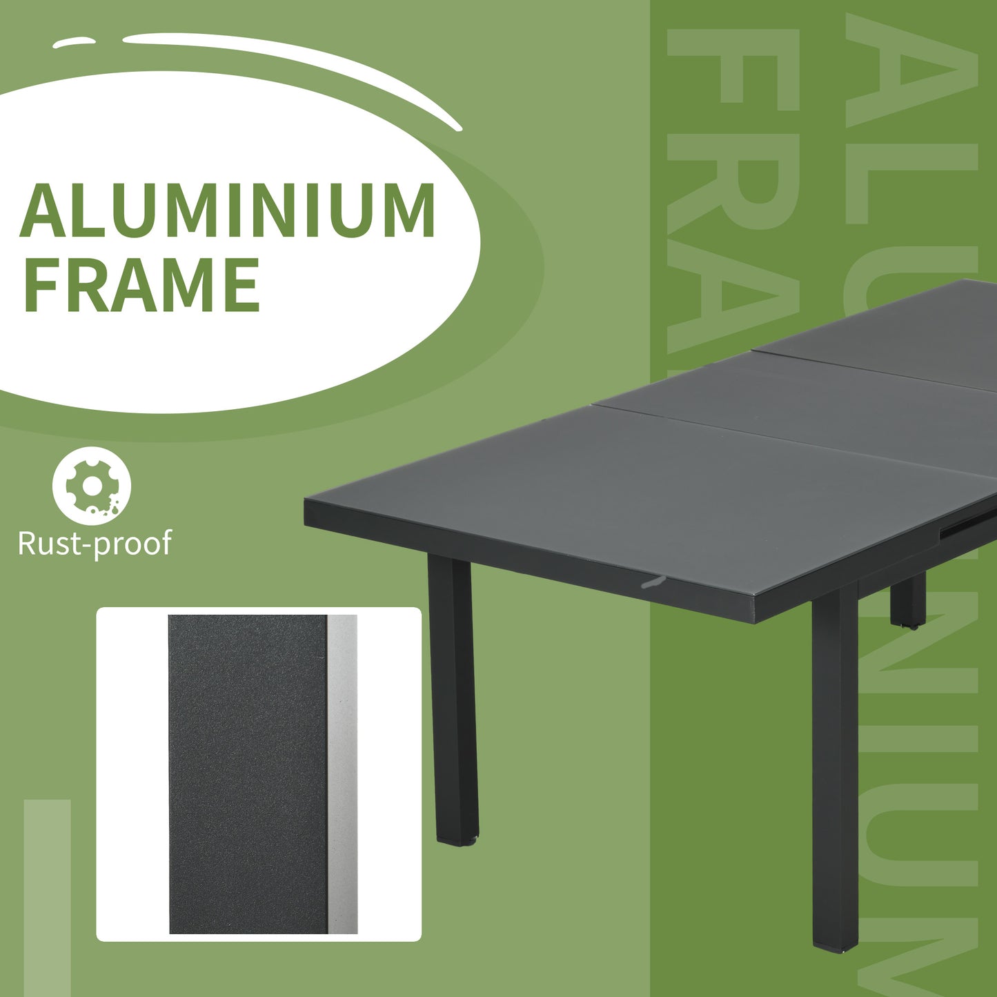 Outsunny Aluminium Garden Table for 6-8, 246 cm Extending Outdoor Dining Table Rectangle for Patio, Balcony - Charcoal Grey