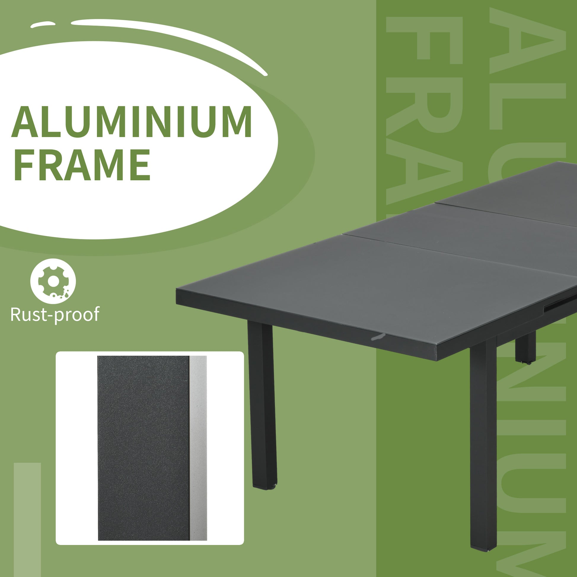 Outsunny Aluminium Garden Table for 6-8, 246 cm Extending Outdoor Dining Table Rectangle for Patio, Balcony - Charcoal Grey