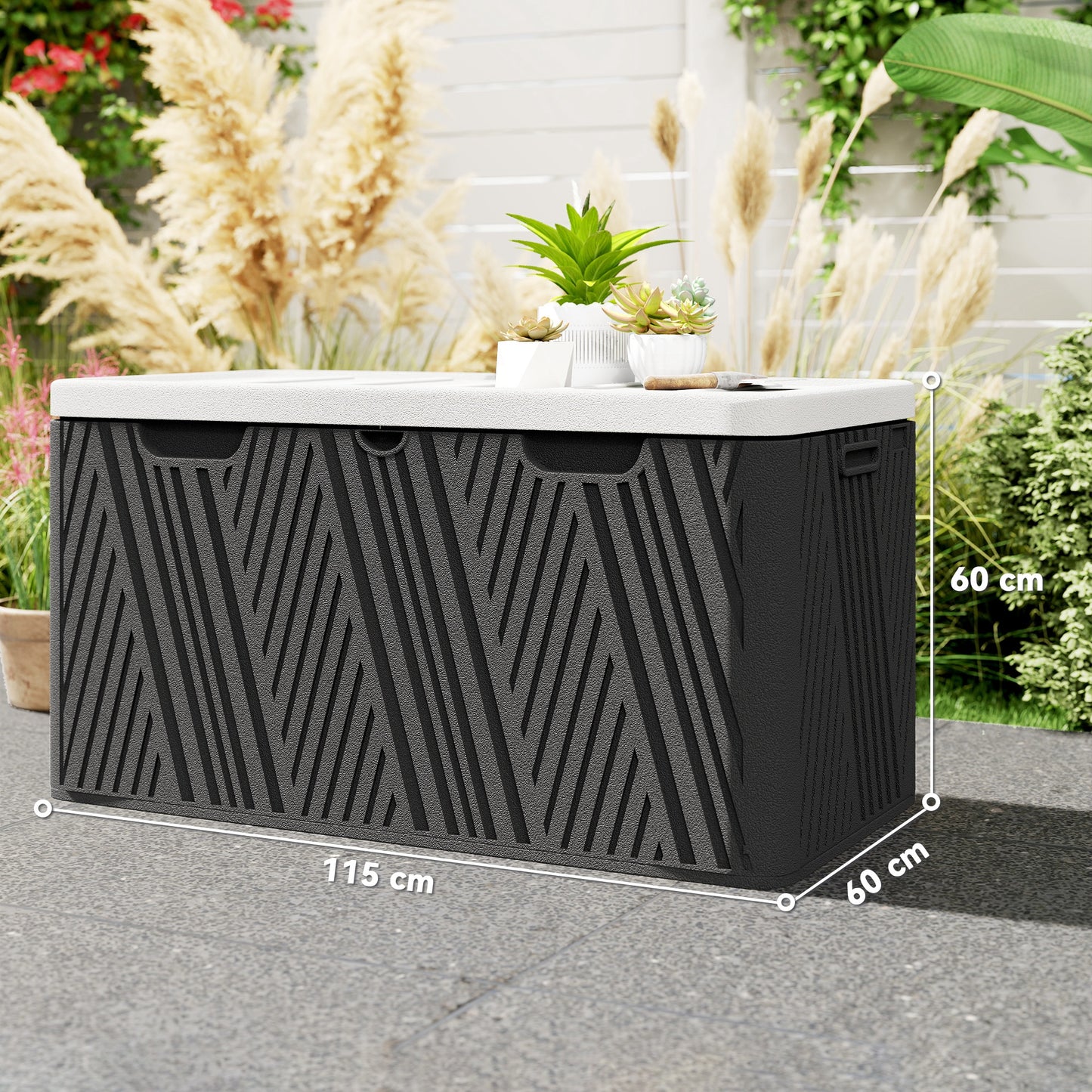 Outsunny - 380L Plastic Garden Storage Box, Lockable, Black, Grey