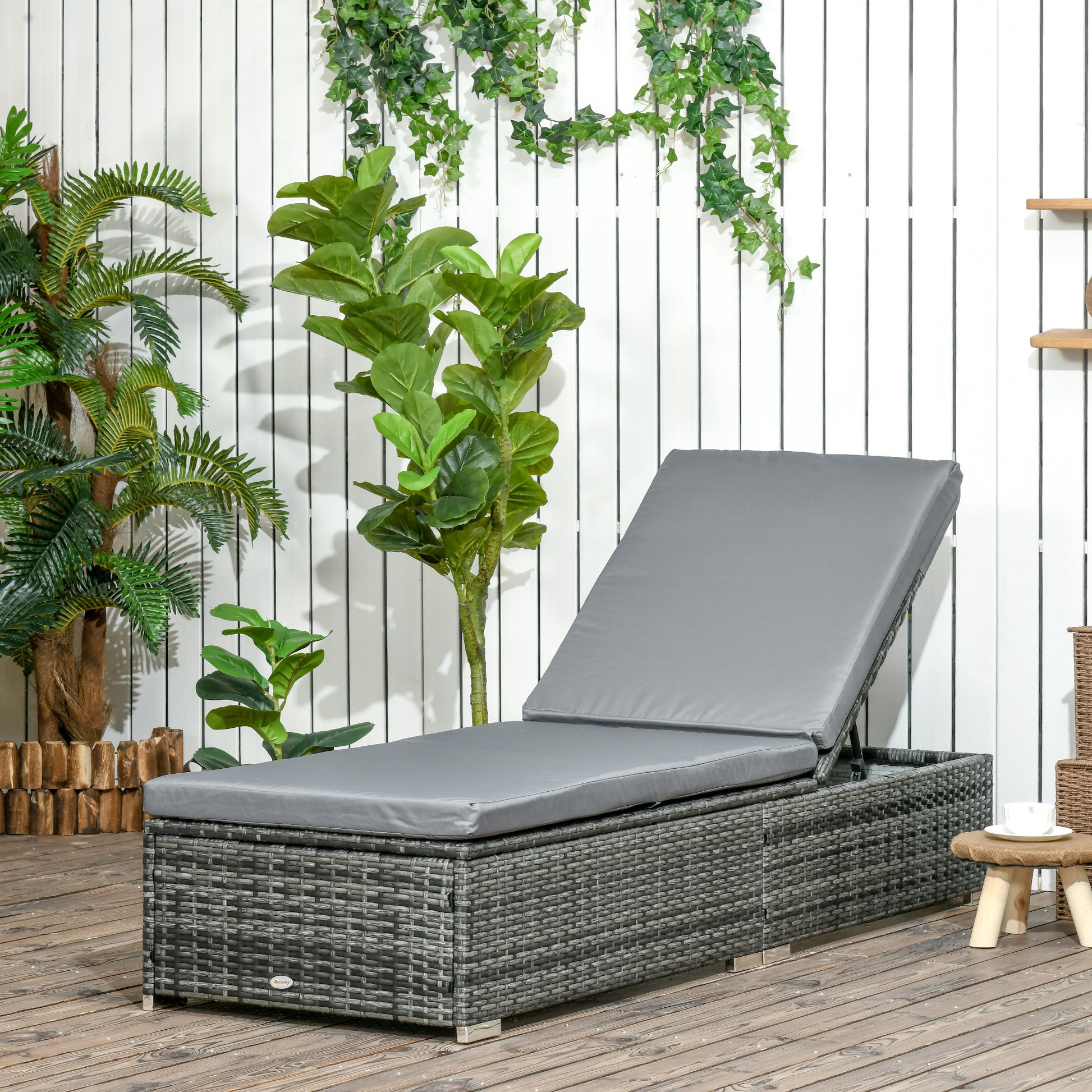 Riviera PE Rattan Sun Lounger, Five-Position Adjustable Recliner Lounger Chair with Soft Padded Cushion for Patio