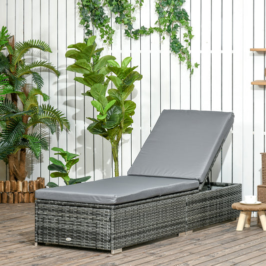 Riviera PE Rattan Sun Lounger, Five-Position Adjustable Recliner Lounger Chair with Soft Padded Cushion for Patio