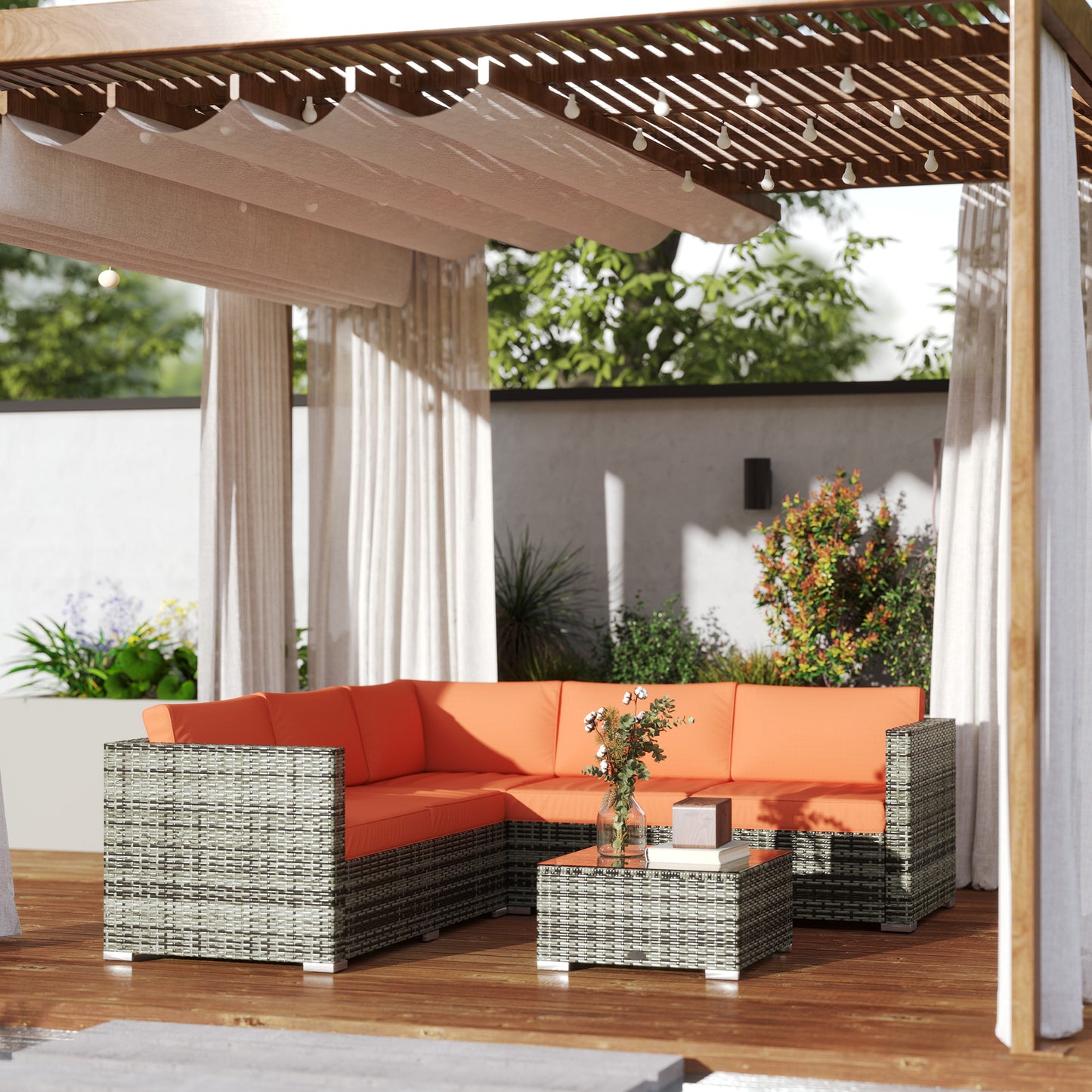 Monaco Four-Piece Rattan Sofa Set - Orange/Grey