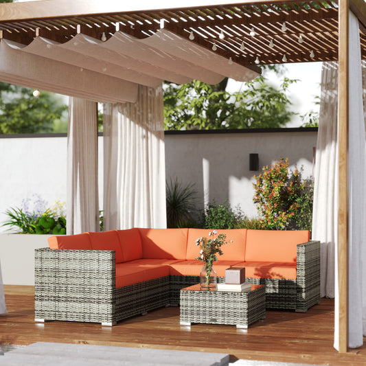 Monaco Four-Piece Rattan Sofa Set - Orange/Grey