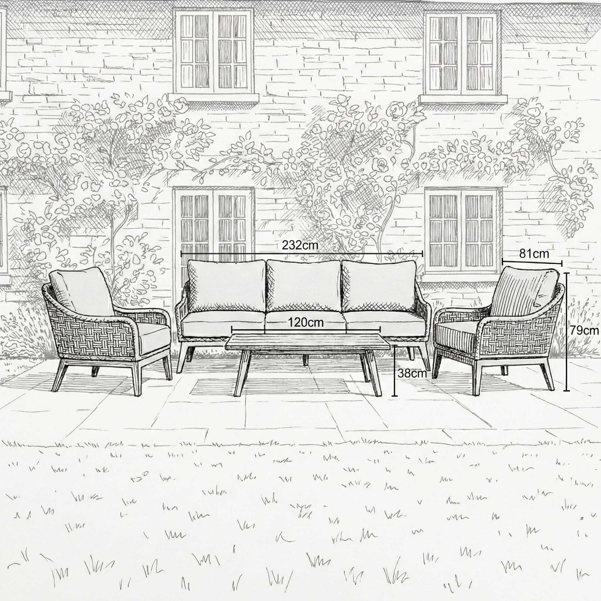 Nova outdoor sofa set angled layout