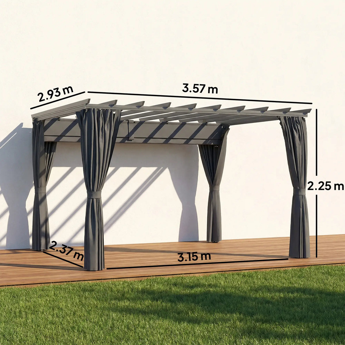 3.6x3m Aluminium Garden Pergola with Retractable Roof Canopy & Curtains – Modern Outdoor Sun Shade Shelter, Weather – Resistant Patio Cover, Dark Grey