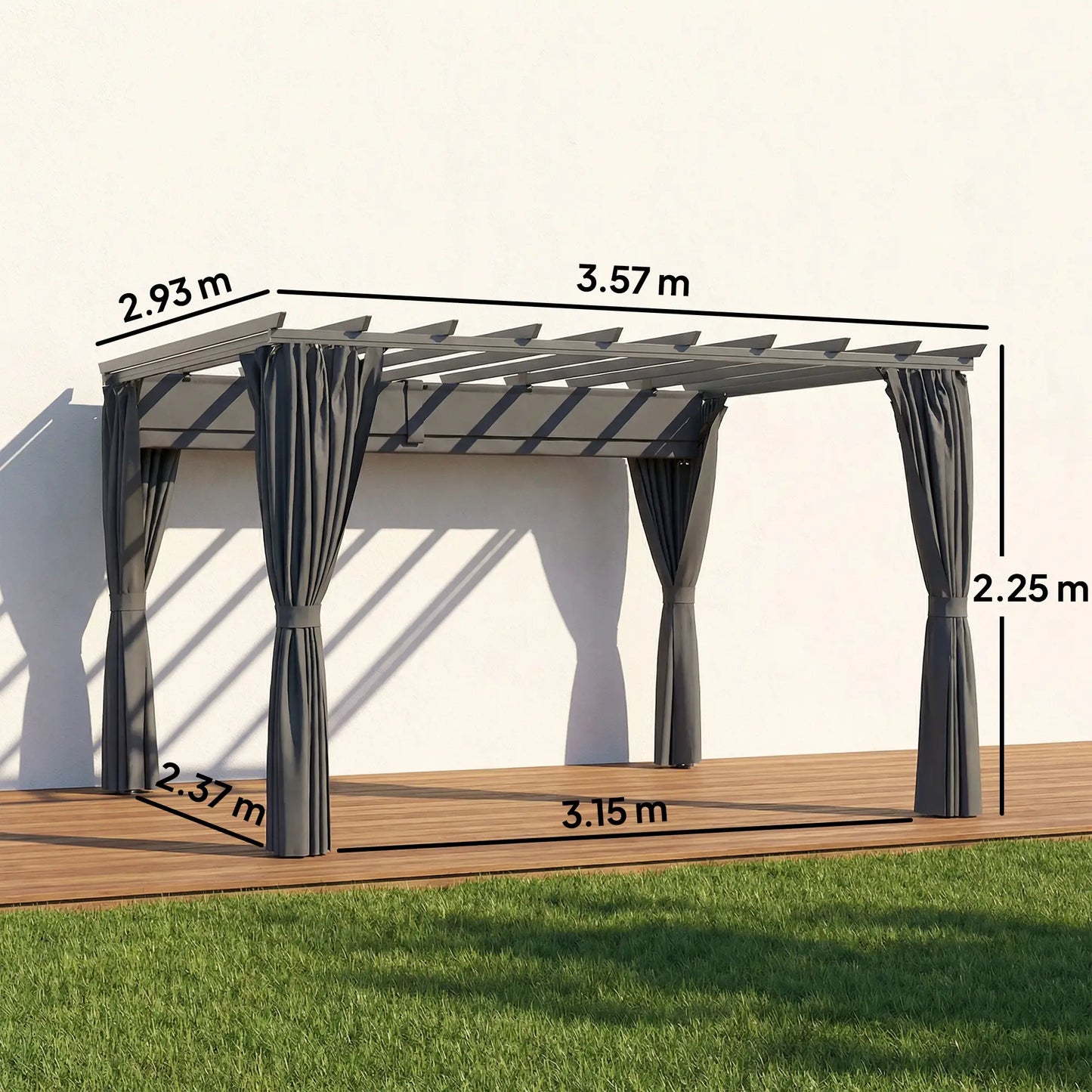 3.6x3m Aluminium Garden Pergola with Retractable Roof Canopy & Curtains – Modern Outdoor Sun Shade Shelter, Weather – Resistant Patio Cover, Dark Grey