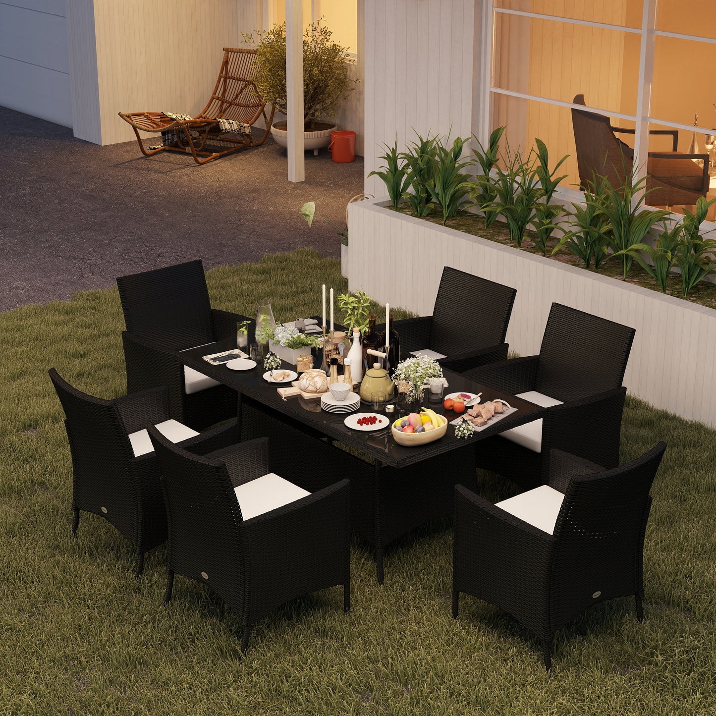 Verona 6 Seater Rattan Dining Set with Cushions, Rattan Garden Furniture Set with 6 Armchairs