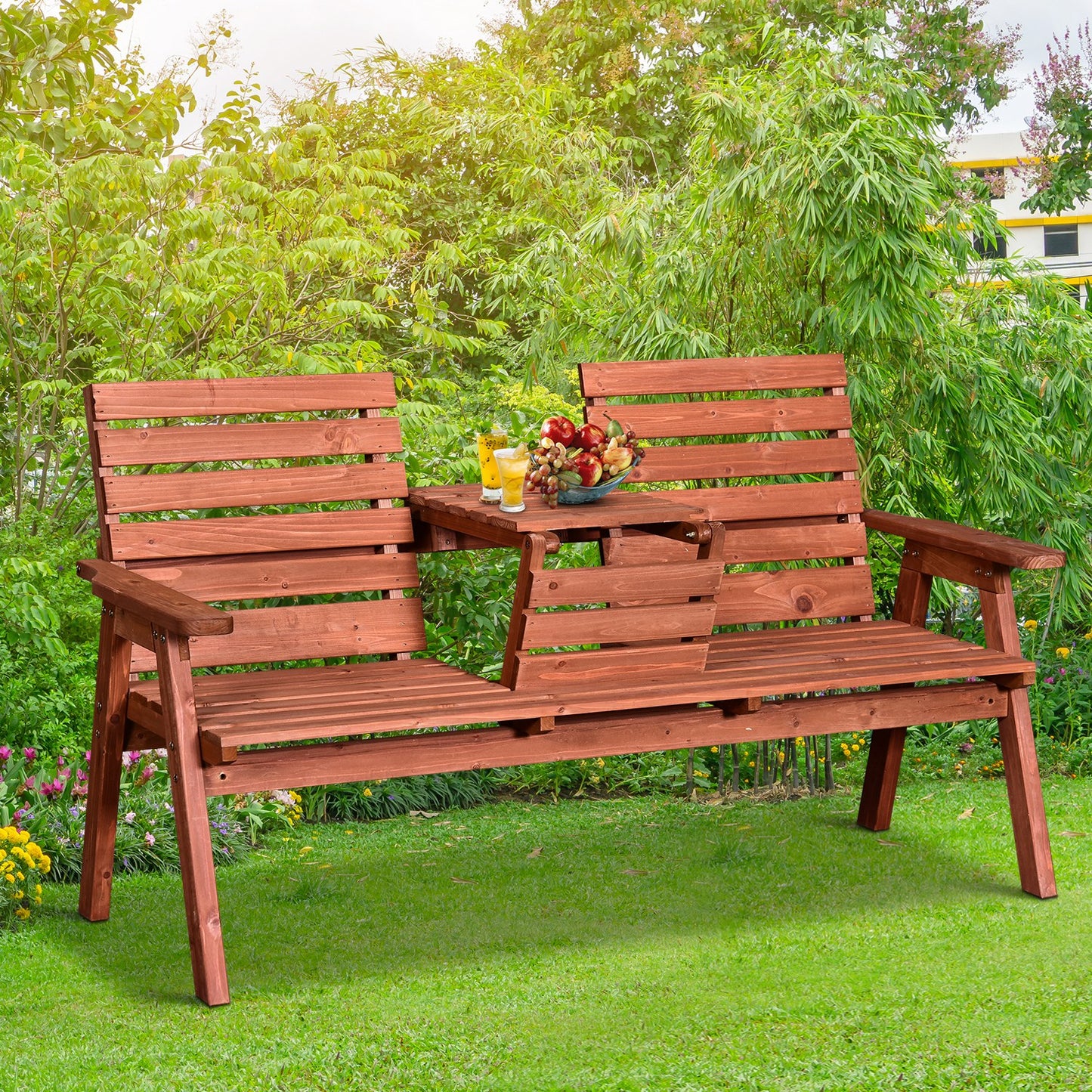 Marbella Fir Wood Convertible 2 to 3 Seater Garden Bench Wood Tone