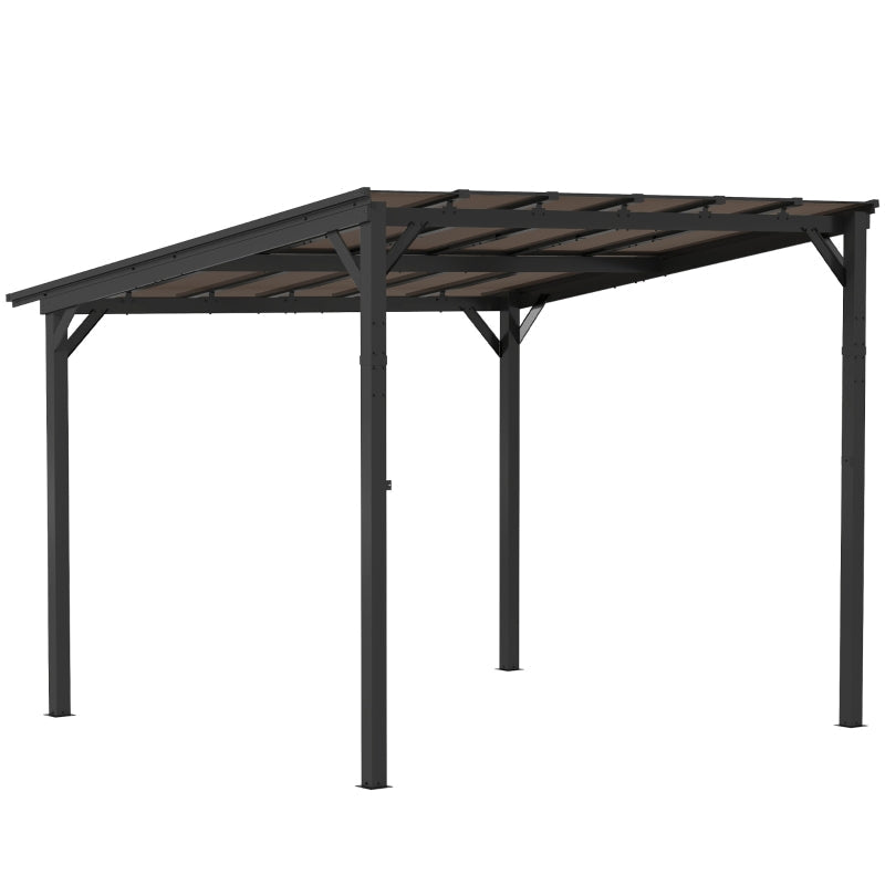 3m x 3m Metal Pergola – Dark Grey Waterproof Polycarbonate Roof UPF50+, Wall Mounted or Freestanding Garden Gazebo, Wind Resistant Sun Shelter