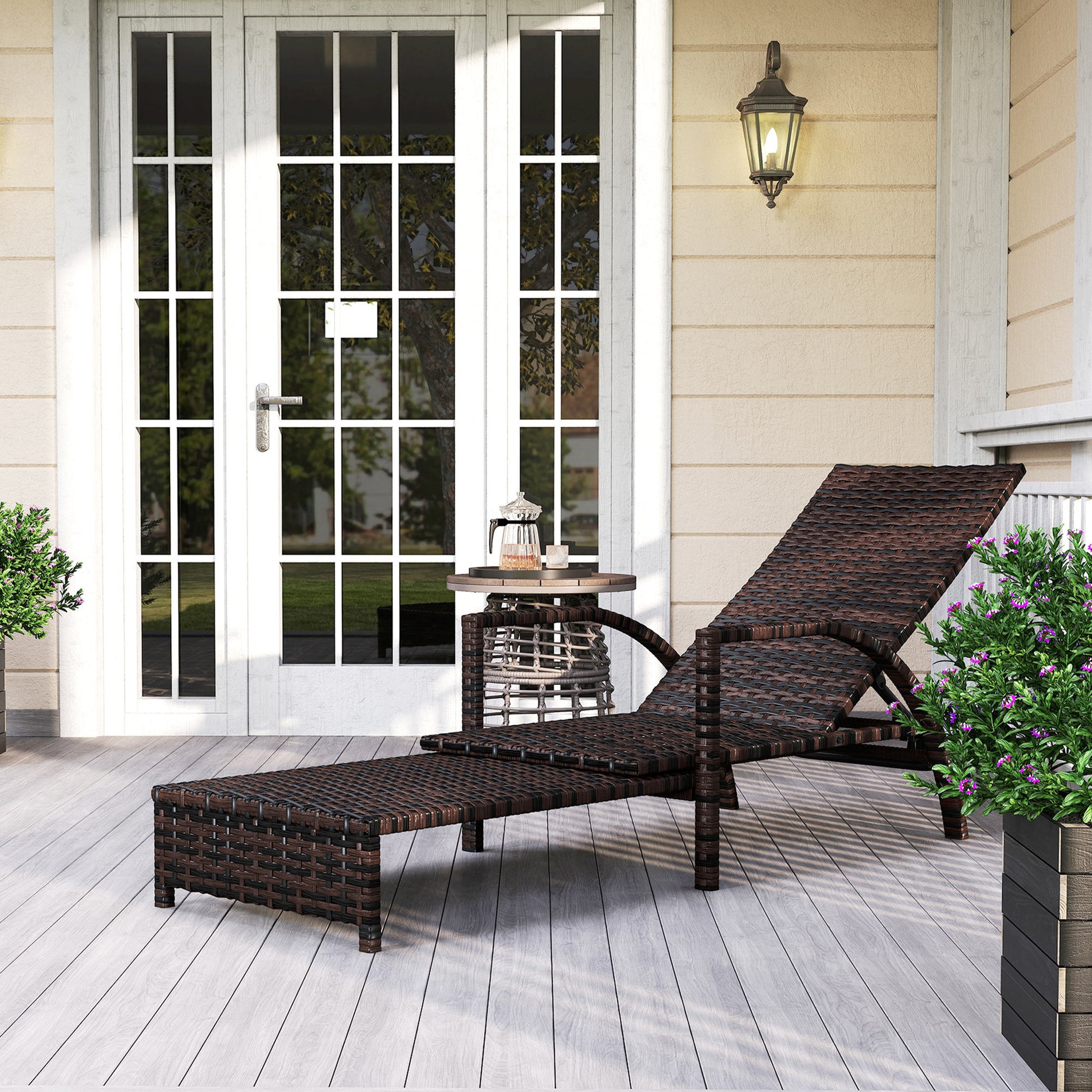Tivoli Reclining Rattan Lounger, with Extending Footrest - Brown