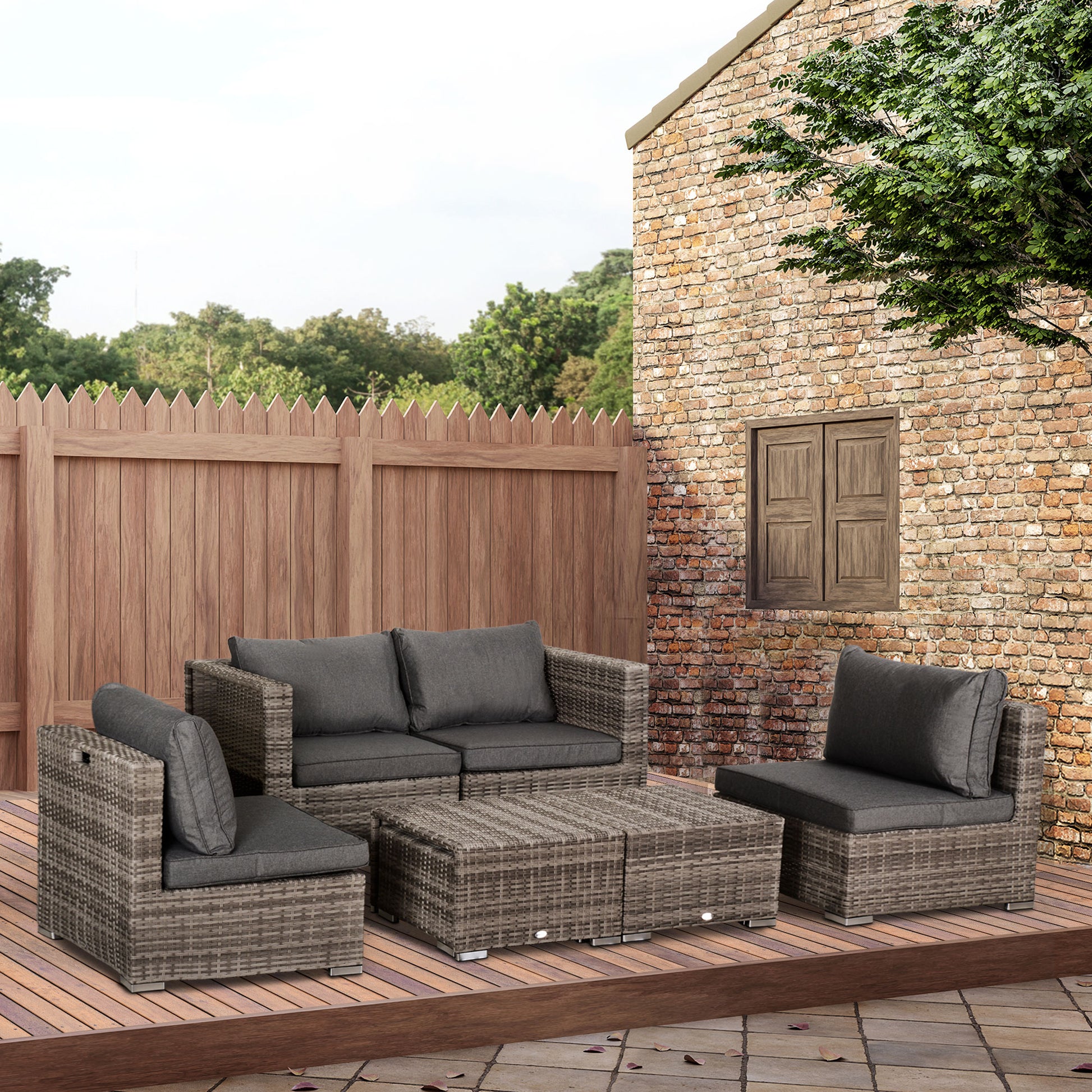 Riviera 8 Piece Rattan Garden Furniture Set, Garden Corner Sofa Set with 4 Chairs, 2 Footstools