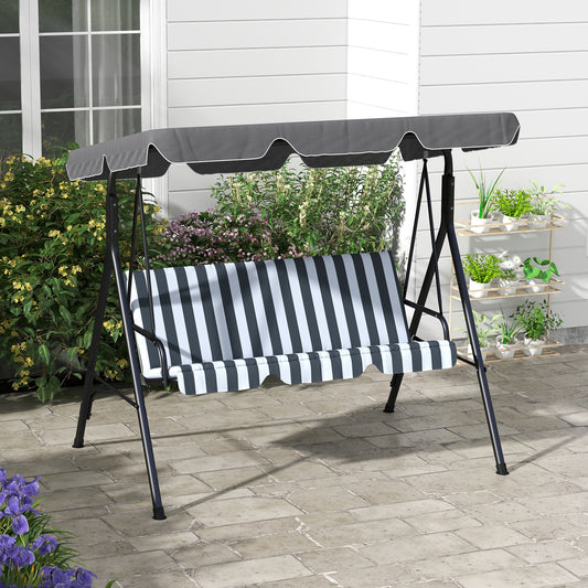 Santorini 3 Seater Garden Swing Chair, Outdoor Swing Chair with Adjustable Canopy, Mental Frame & Cushions, Grey