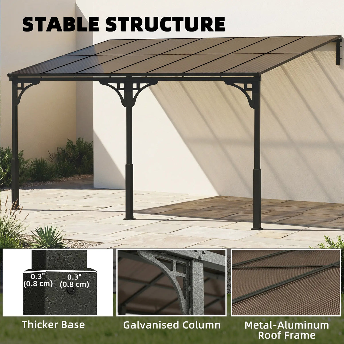 4m x 3m Wall – Mounted Lean – To Metal Pergola with Polycarbonate Hardtop Roof – Heavy Duty Aluminium Garden Gazebo, Weatherproof Patio & BBQ Shelt...