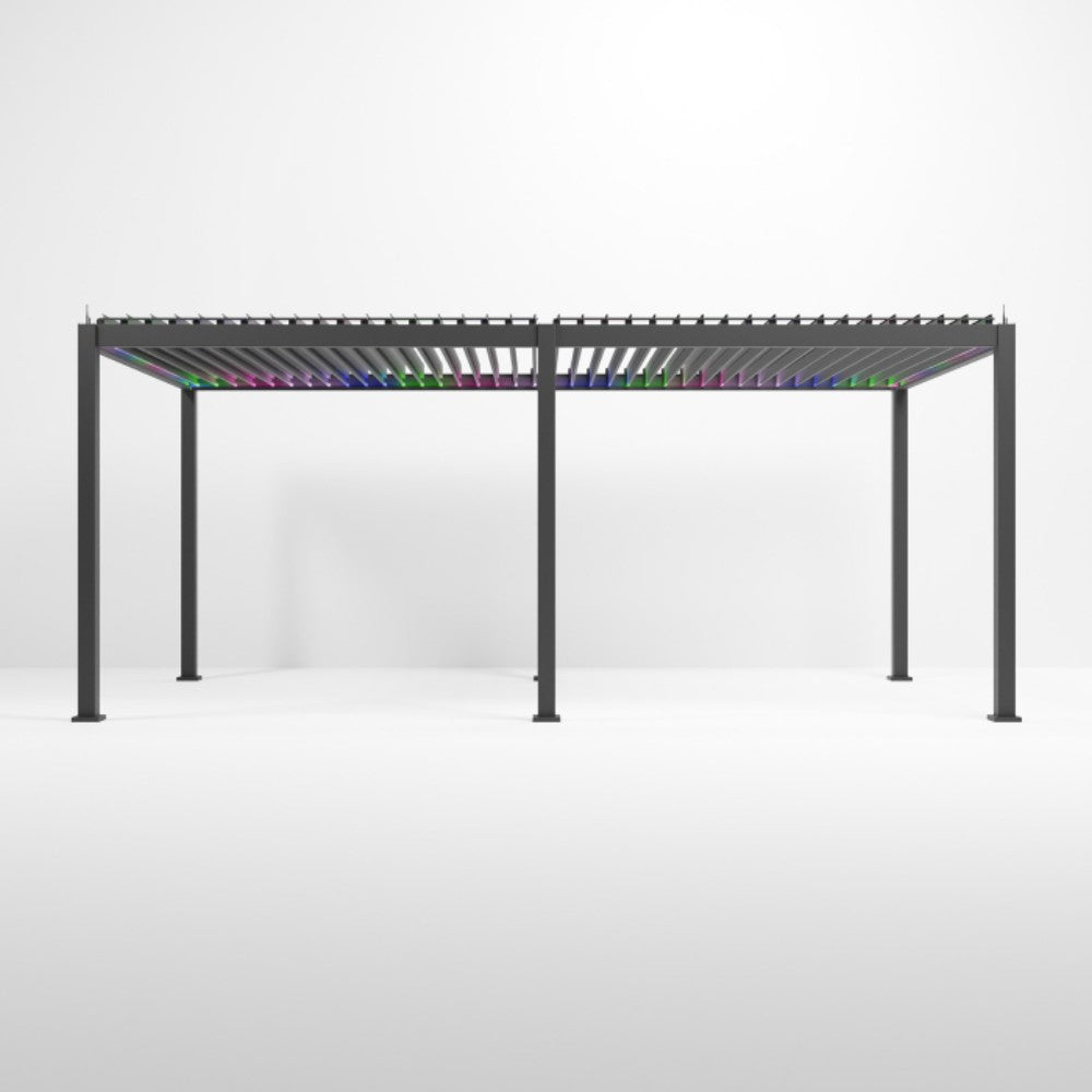 Nova Titan Plus Motorised Aluminium Pergola 6m x 3m Front View with Open Roof
