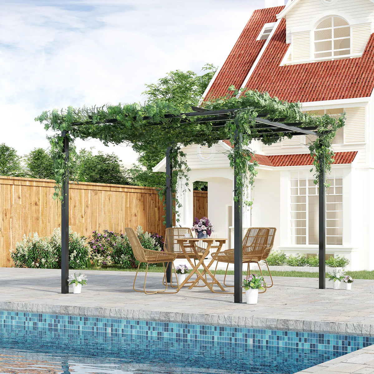 3m x 3m Metal Pergola Garden Gazebo – Outdoor Grape Trellis for Climbing Plants, Decorative Arbour Sun Shelter Frame