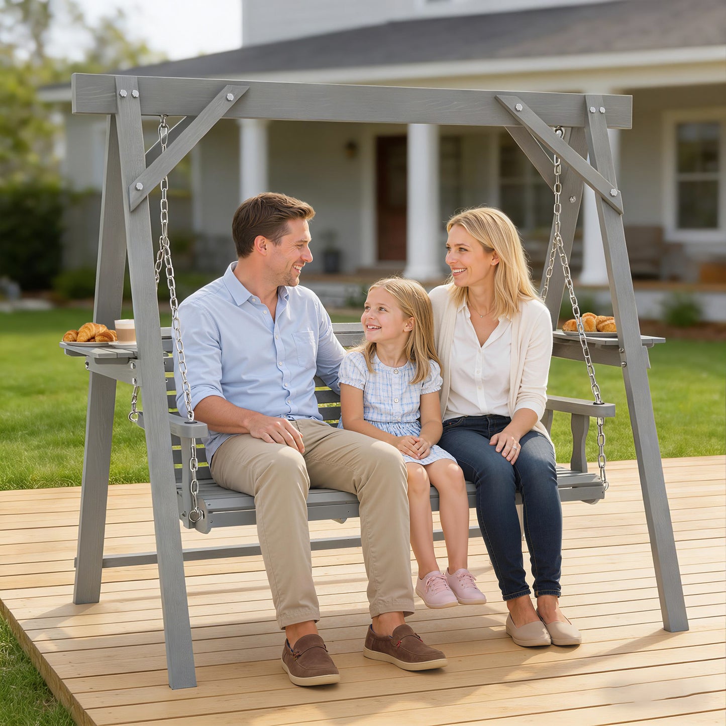 Mediterraneo Three-Seater Wooden Swing Bench, Dark Grey