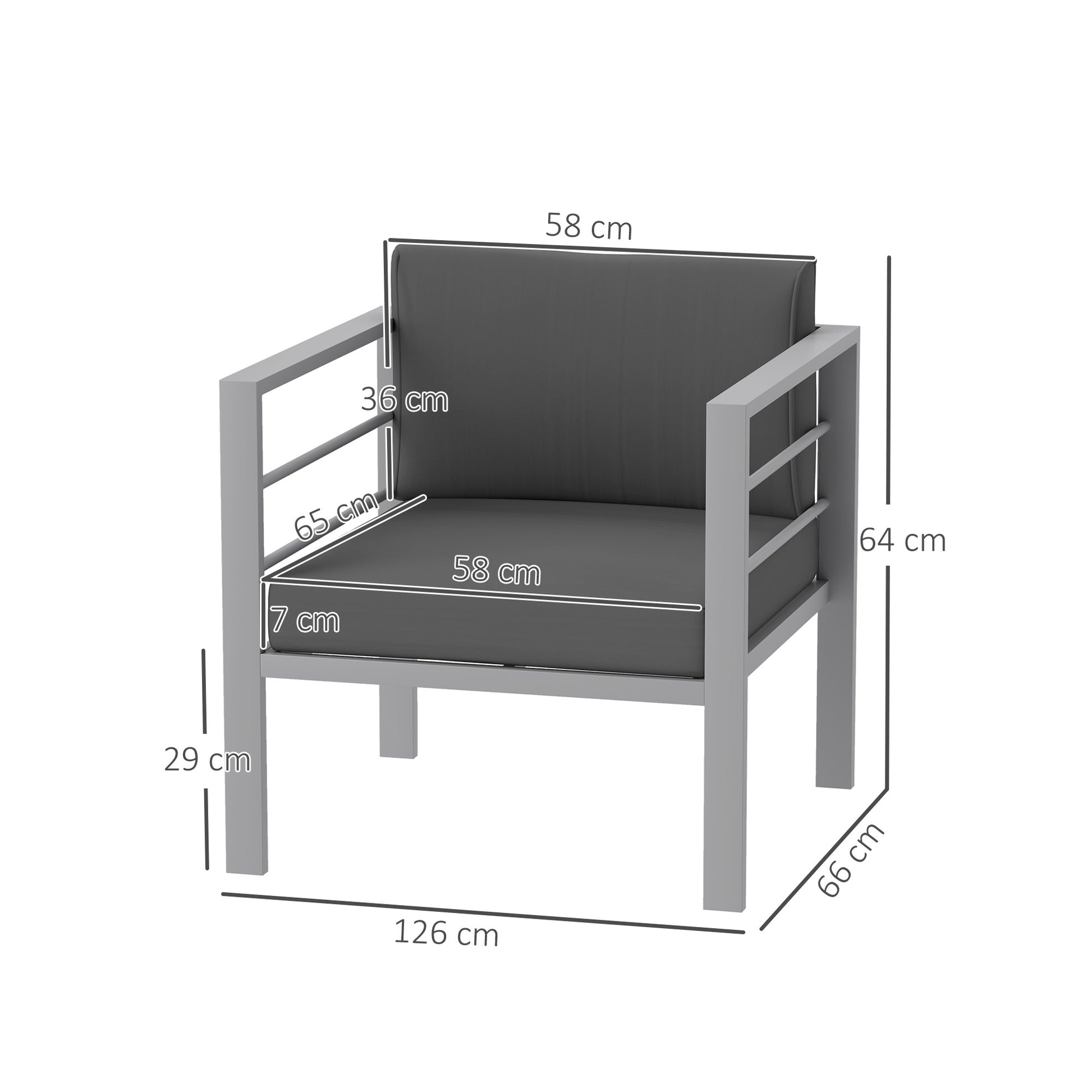 Outsunny Garden Sofa Set of 2, All-Weather Garden Sofa Set with Removable Cushions, Metal Frame Outdoor Furniture for Balcony, Charcoal Grey