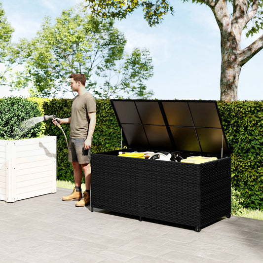 Outsunny - 650L Rattan Garden Storage Box, with Wheels, Black