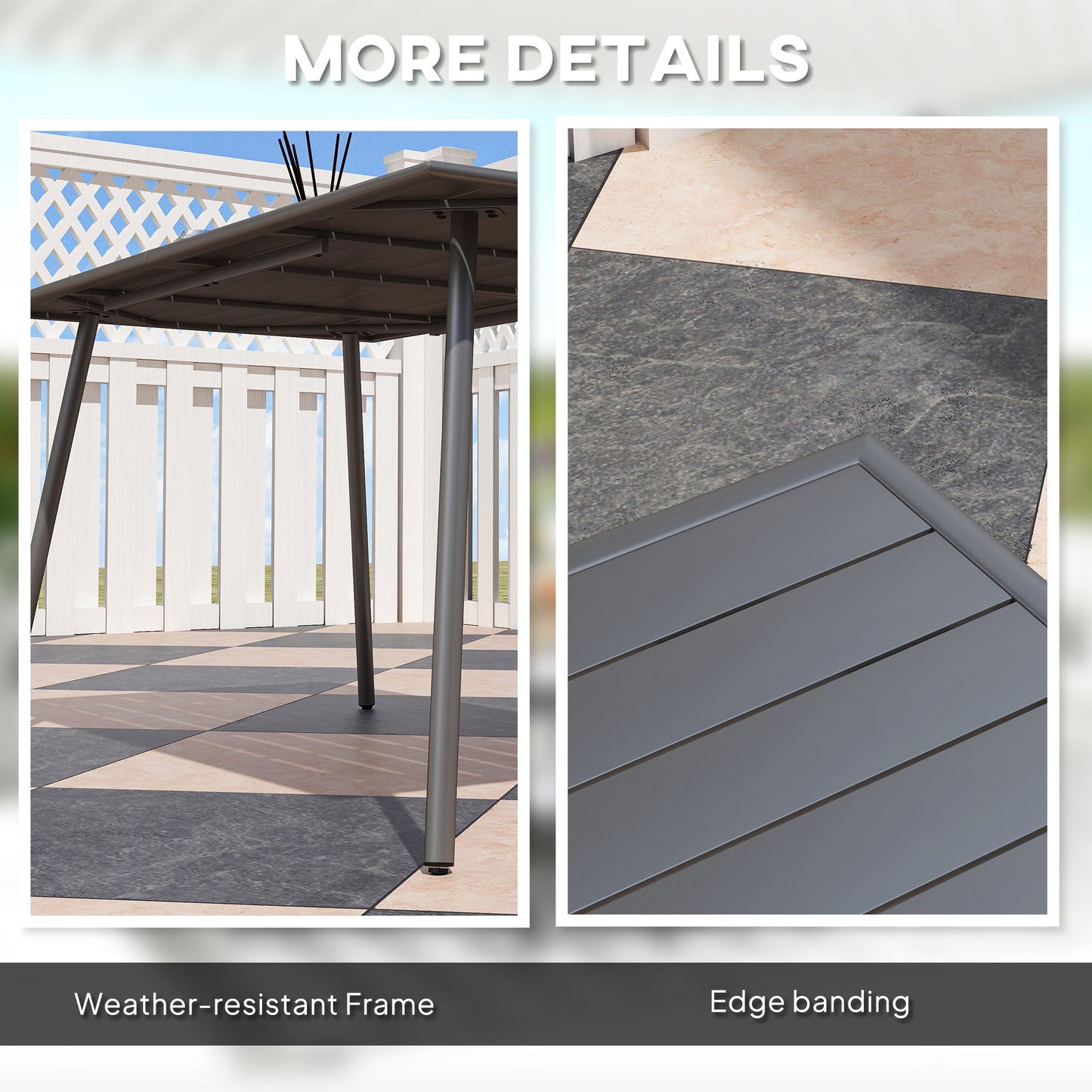 Outsunny Rectangle Garden Table with Slat Top, Steel Frame, Outdoor Table for 6 Person, 150 x 80 x 74 cm, Grey