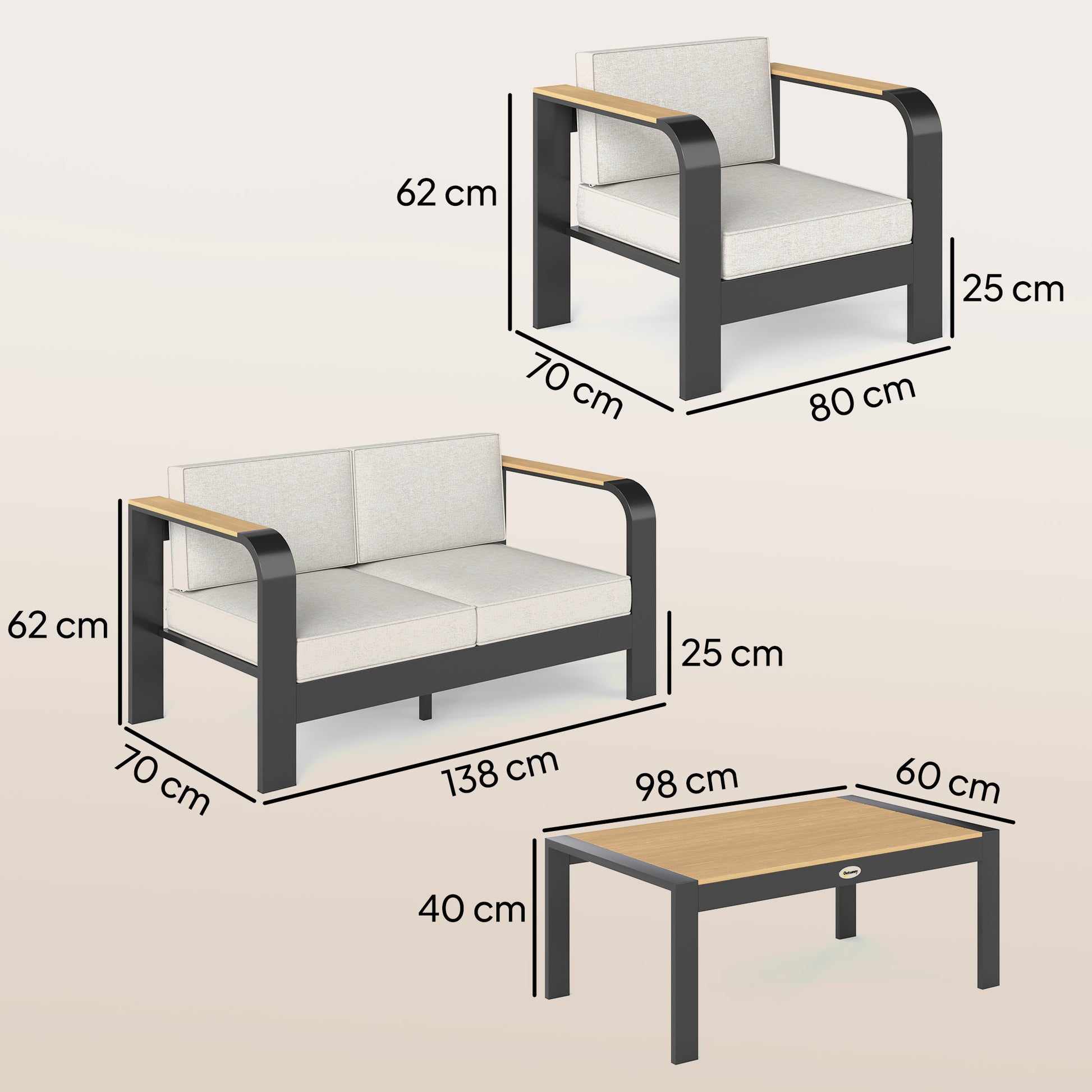 Outsunny 4 Seater Aluminium Garden Furniture Set with Olefin Cushions, Garden Sofa Set, Beige