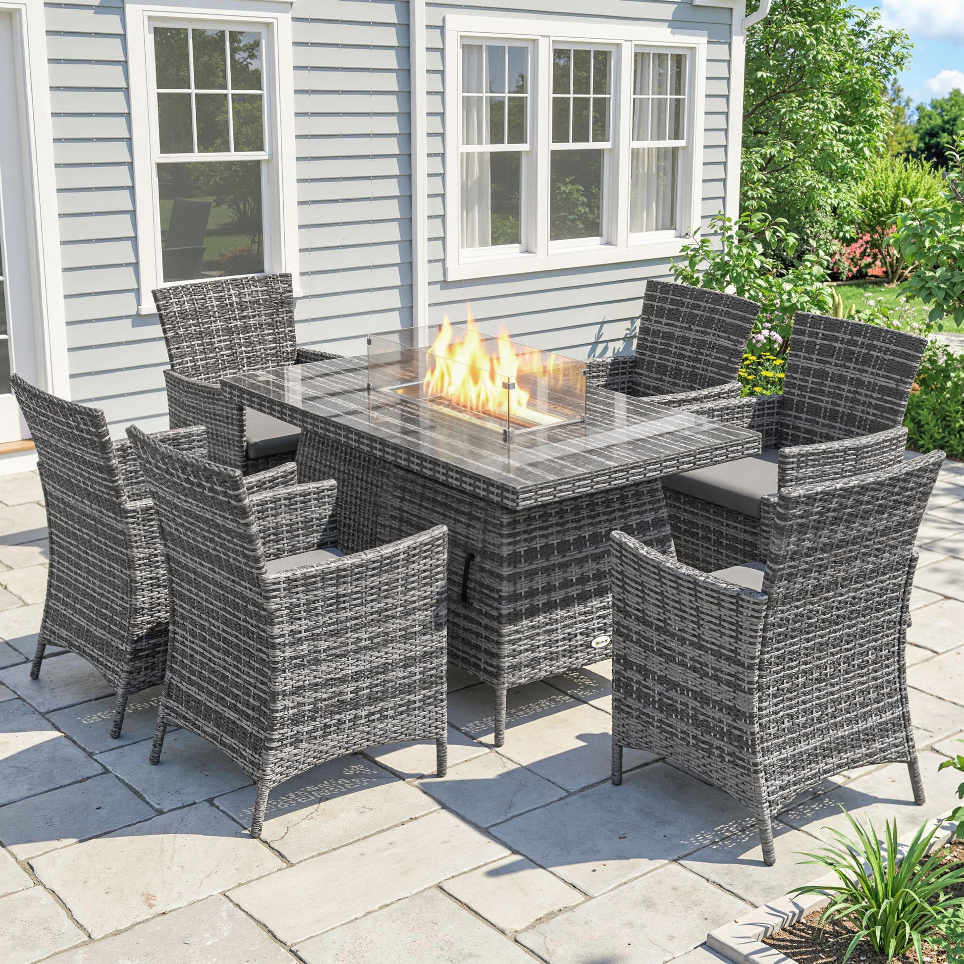 Mediterraneo 7 Piece Outdoor Rattan Garden Furniture with Fire Pit Table