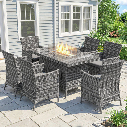 Mediterraneo 7 Piece Outdoor Rattan Garden Furniture with Fire Pit Table