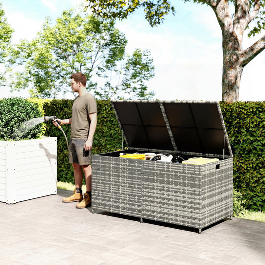 Outsunny - 650L Rattan Garden Storage Box, with Wheels, Mixed-Grey