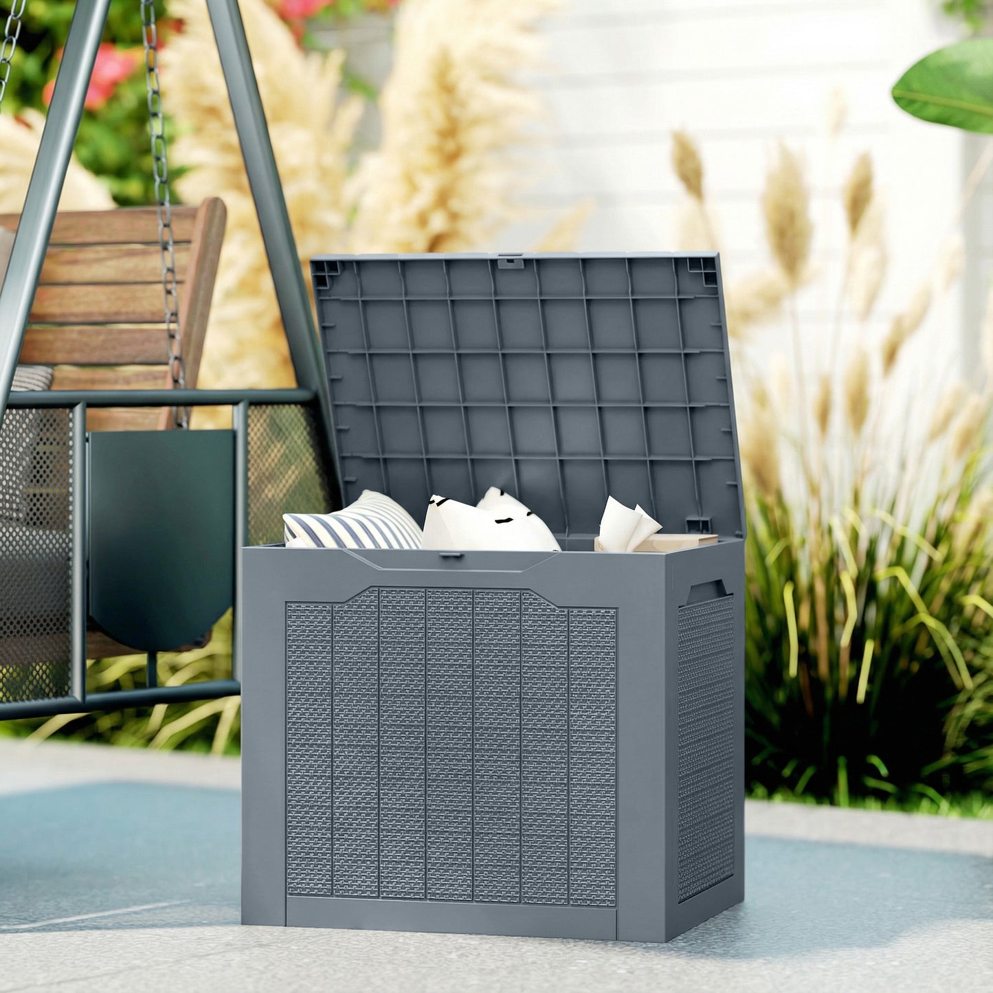 Outsunny - 93L Plastic Garden Storage Box, Light Grey