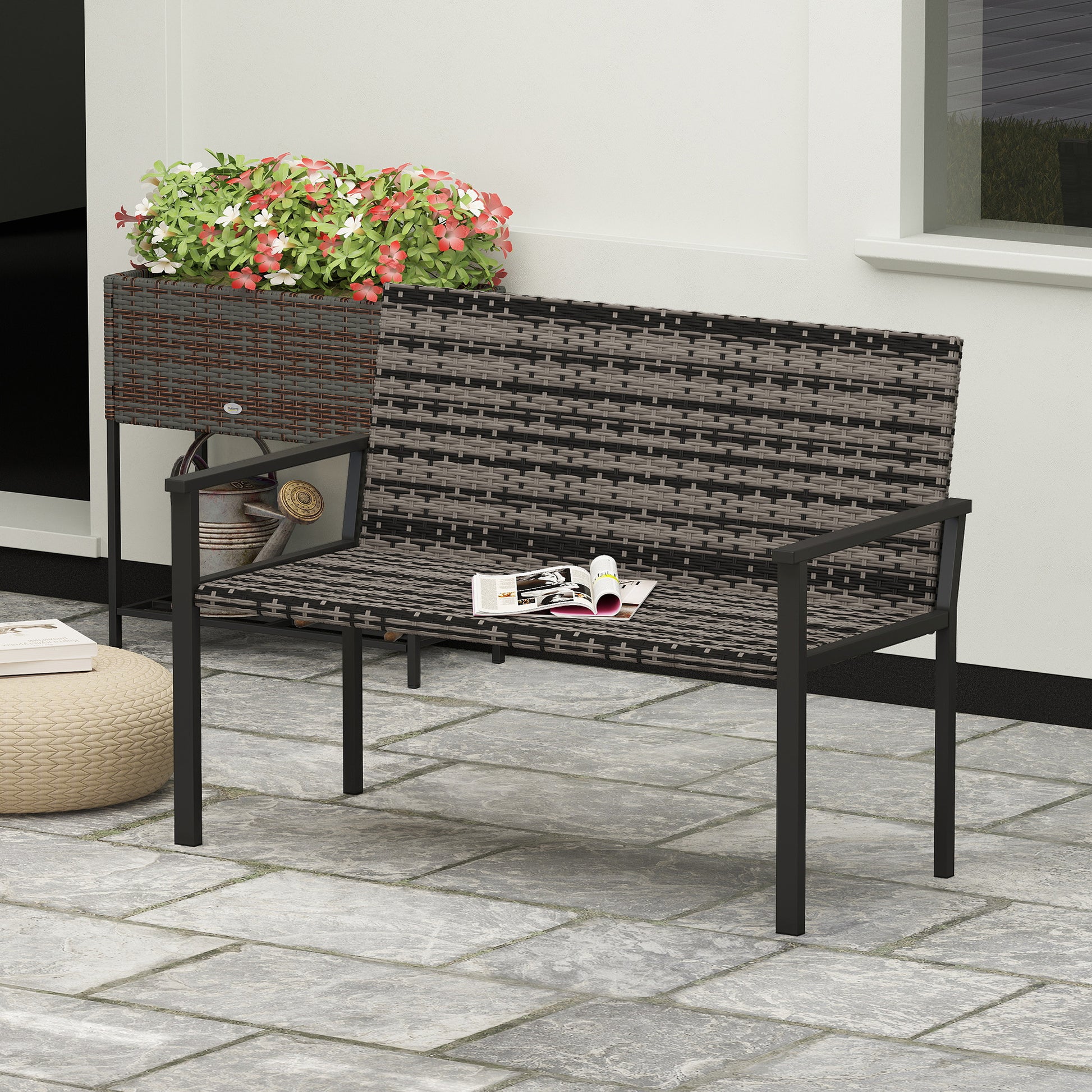 Mediterraneo Two-Seater Rattan Bench - Mixed Grey