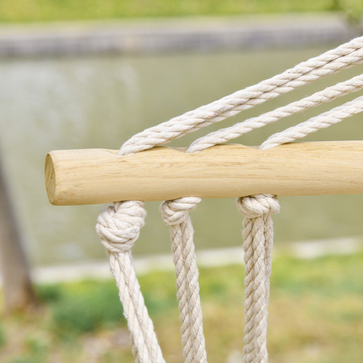 Outsunny Garden Outdoor Hanging Hammock Chair Thick Rope Frame Wooden Arms Safe Wide Seat Garden Outdoor Spot Stylish Multi-Color Stripe