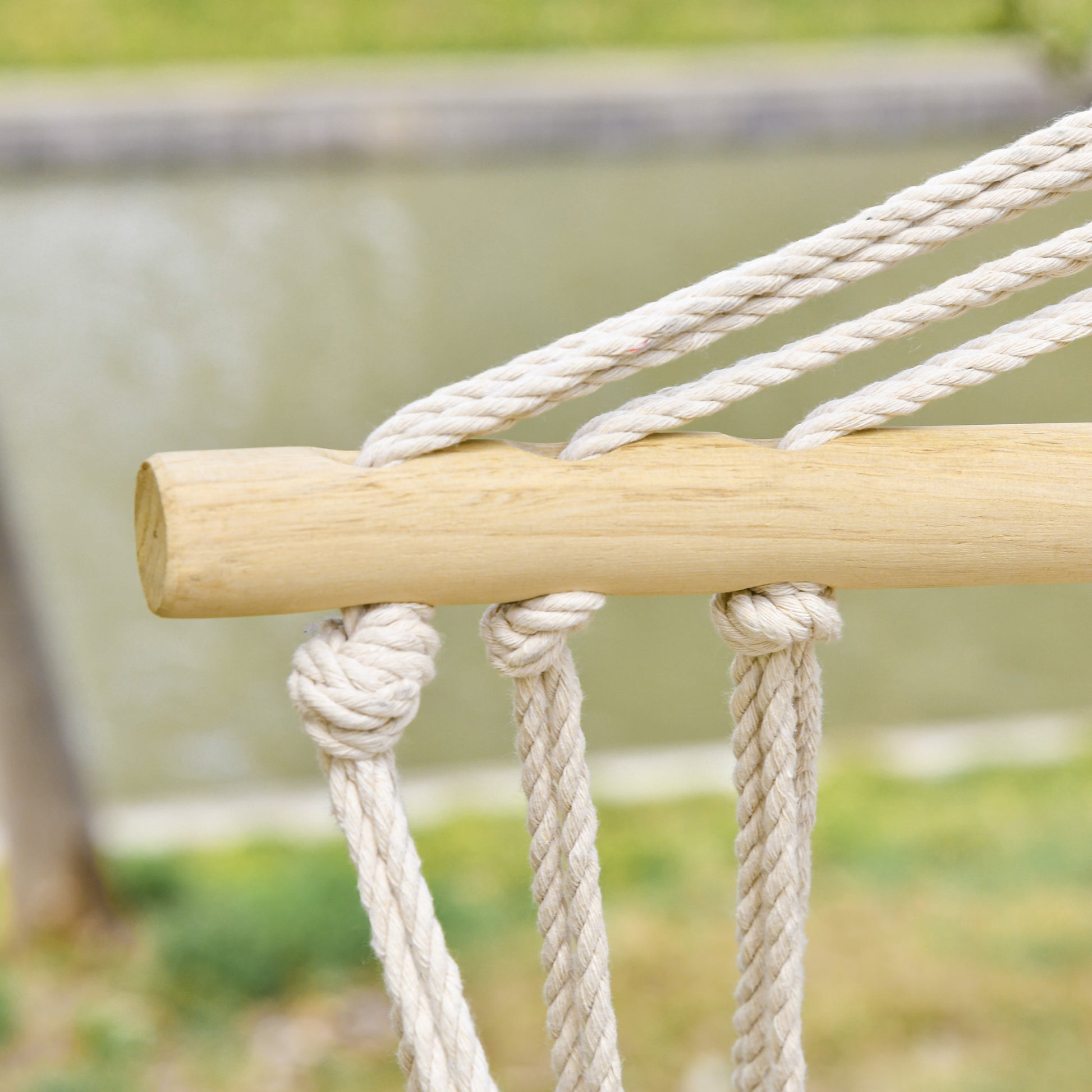 Outsunny Garden Outdoor Hanging Hammock Chair Thick Rope Frame Wooden Arms Safe Wide Seat Garden Outdoor Spot Stylish Multi-Color Stripe