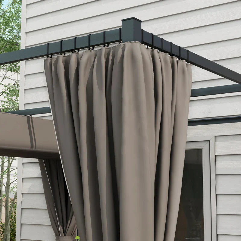 Light Grey 3m x 3m Retractable Roof Pergola Canopy – Outdoor Patio Shelter with Curtains, Metal Frame & Secure Fixing Kit