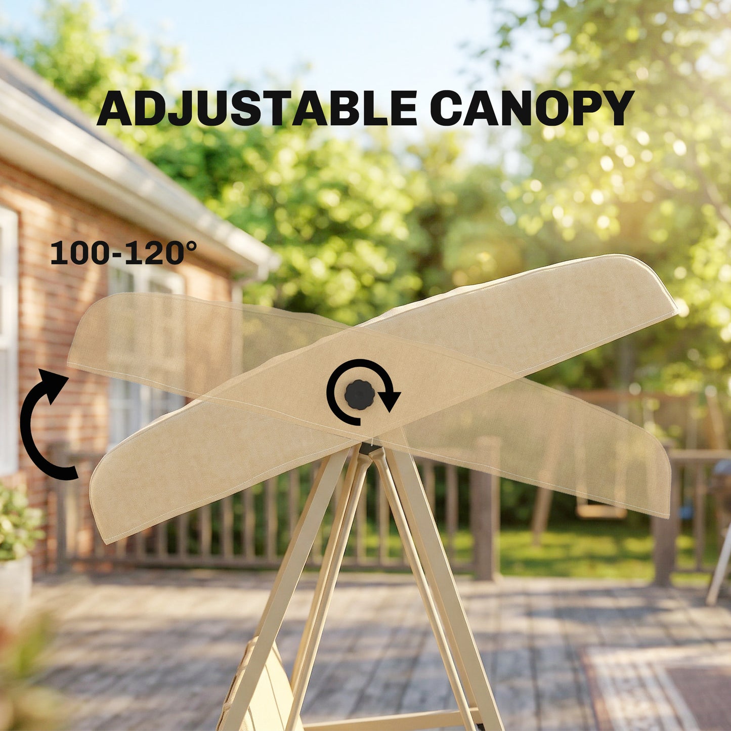 Outsunny Three-Seat Garden Swing Chair, with Adjustable Canopy - Beige